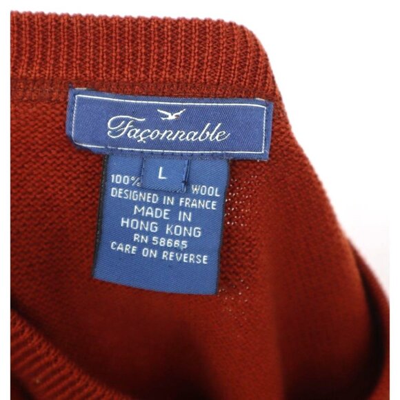 Faconnable Mens L Rust Wool Pullover Crewneck Sweater Ribbed Hem Preppy Academia - Picture 2 of 9